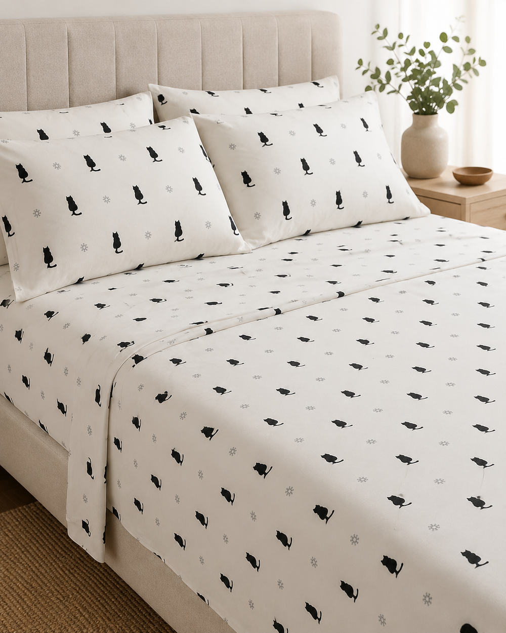 Black Cat Print Soft Microfiber Bed Sheet Set